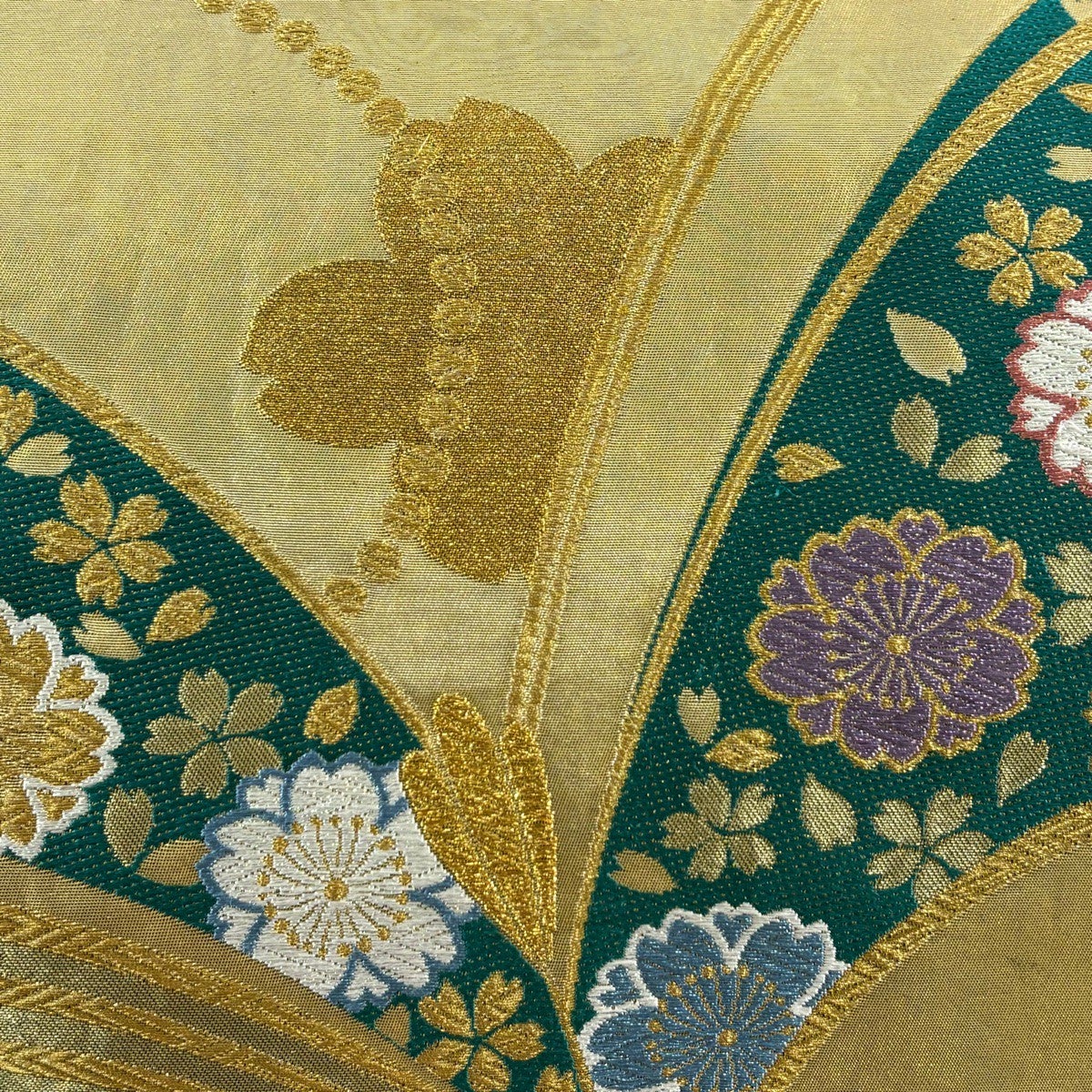 袋帯 秀品 桜花 花びら 金糸 箔 金色 六通 正絹｜中古・古着
