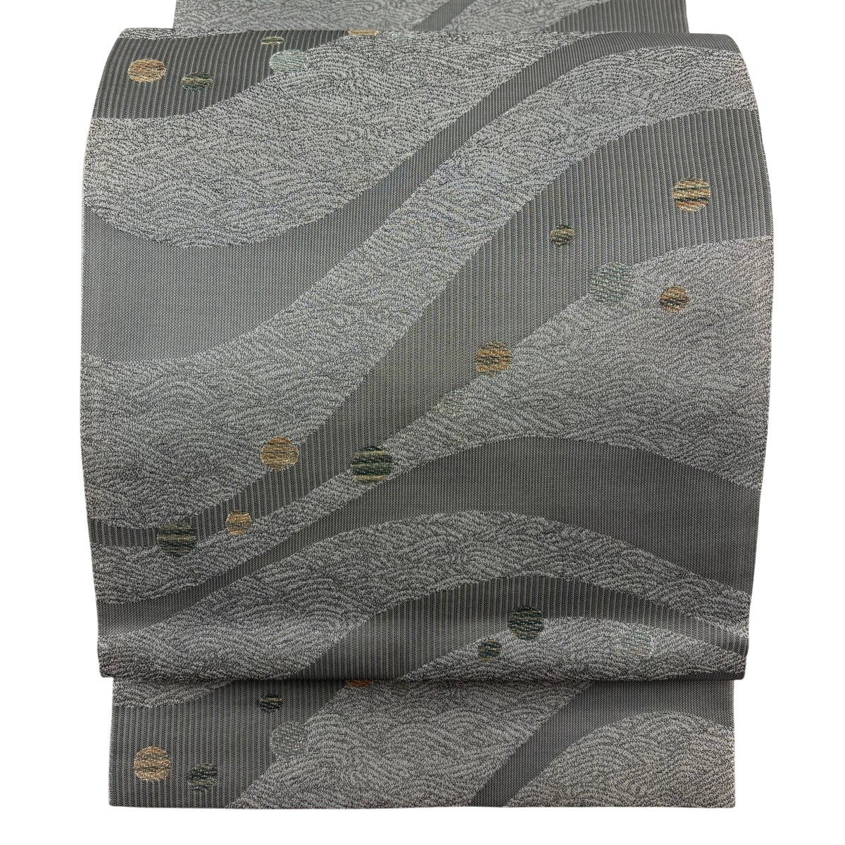 美品】 袋帯 秀品 青海水玉文様 金銀糸 灰色 六通 正絹｜中古・古着