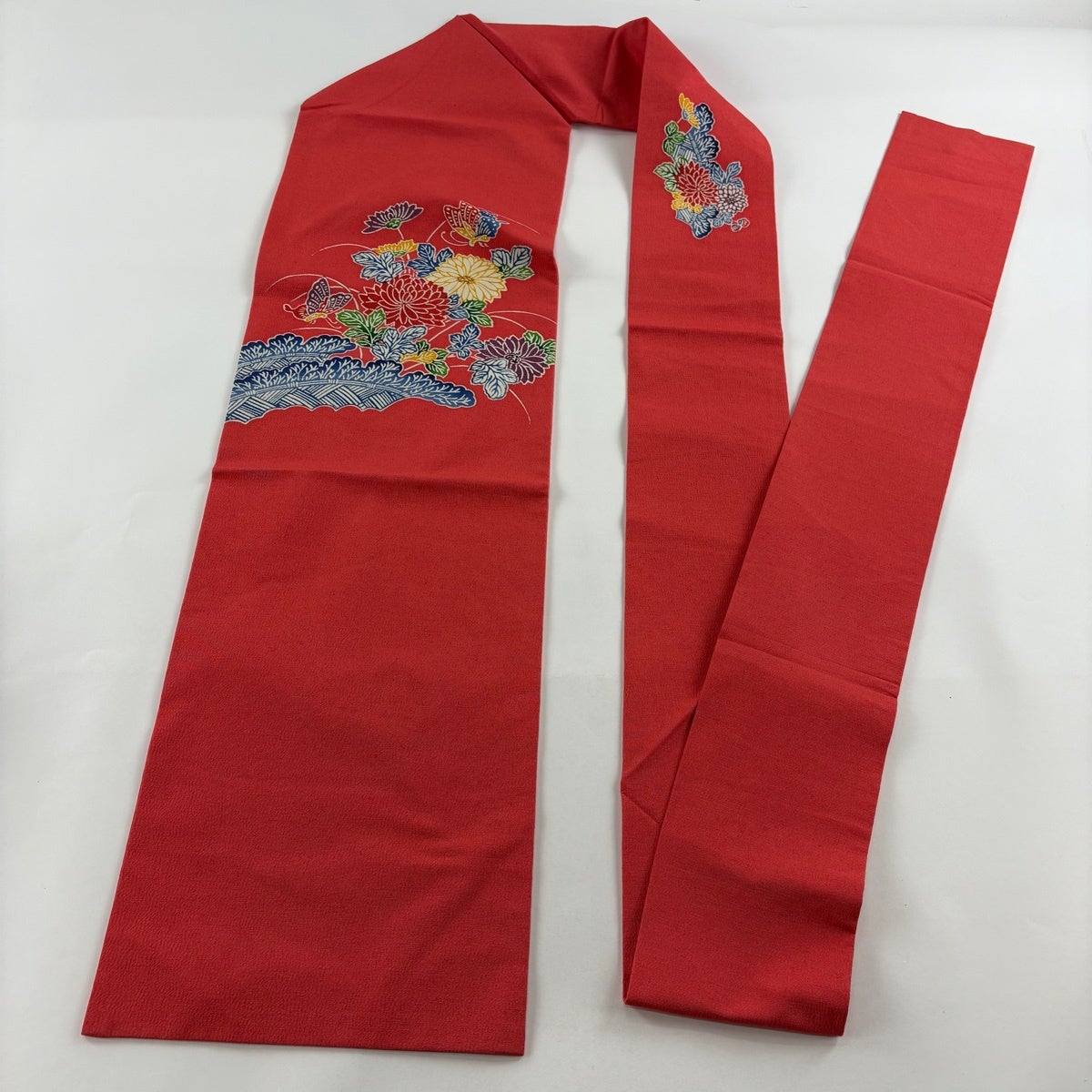 美品】 名古屋帯 秀品 菊 蝶 縮緬 ピンク 正絹｜中古・古着