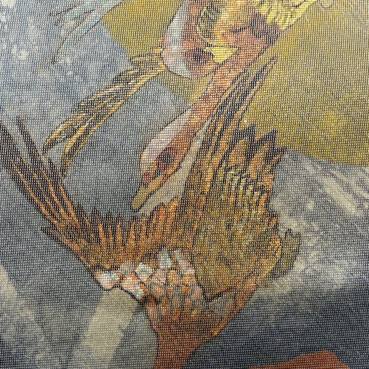 袋帯 秀品 鳥 月 螺鈿箔 箔 灰色 お太鼓柄 正絹｜中古・古着