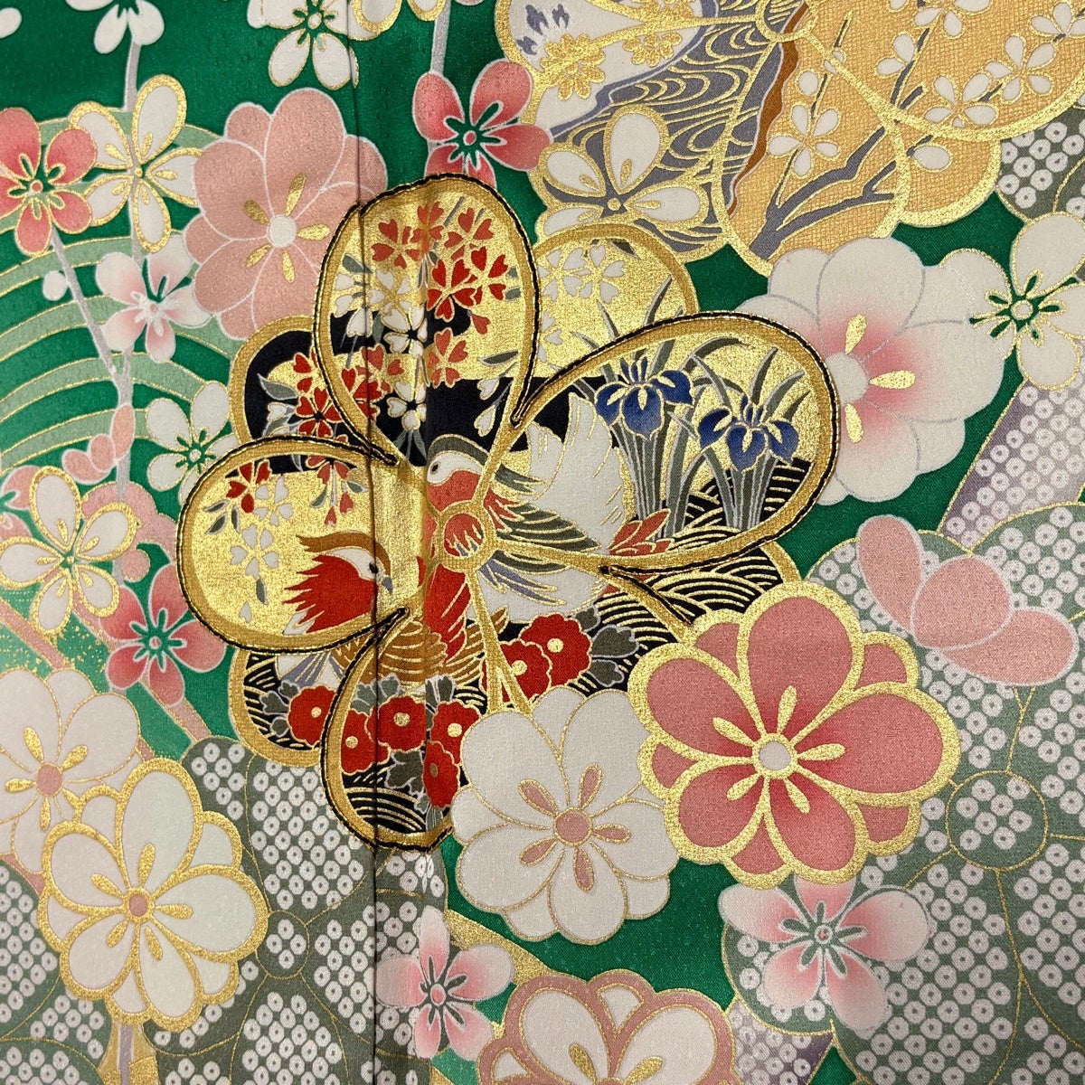 振袖 美品 名品 身丈168cm 裄丈66cm 正絹 【中古】 振袖 身丈168cm 裄丈65cm M 袷 御所車 菊 金糸 絞り オレンジ 正絹 秀