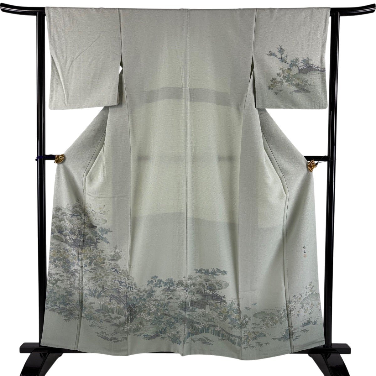 美品】 訪問着 身丈162cm 裄丈68cm L 袷 田家鬼彩 落款あり 樹木 草花