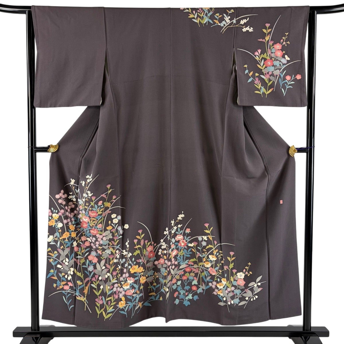 在庫一掃】 訪問着 身丈159cm 裄丈61.5cm S 袷 草花 金銀彩 絞り 薄