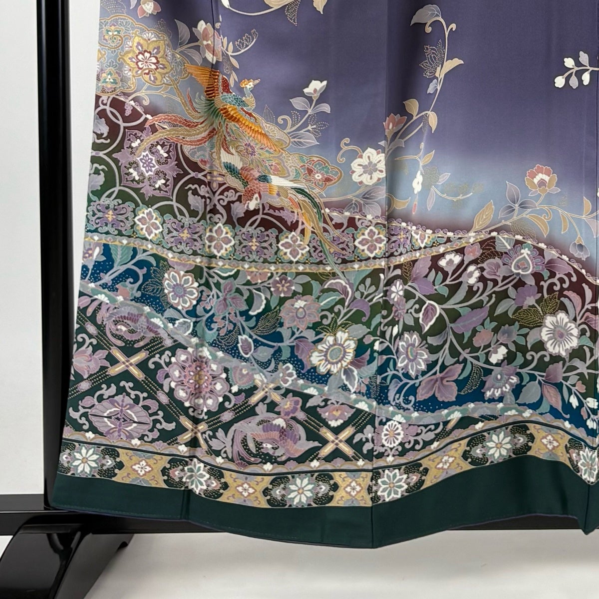 訪問着 身丈159cm 裄丈64.5cm M 袷 鳳凰 花唐草 金糸 金彩 紫 正絹 秀