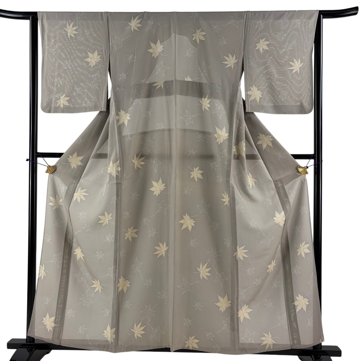 美品】 小紋 身丈158.5cm 裄丈65cm M 薄物 夏紬地 幾何学 ベージュ