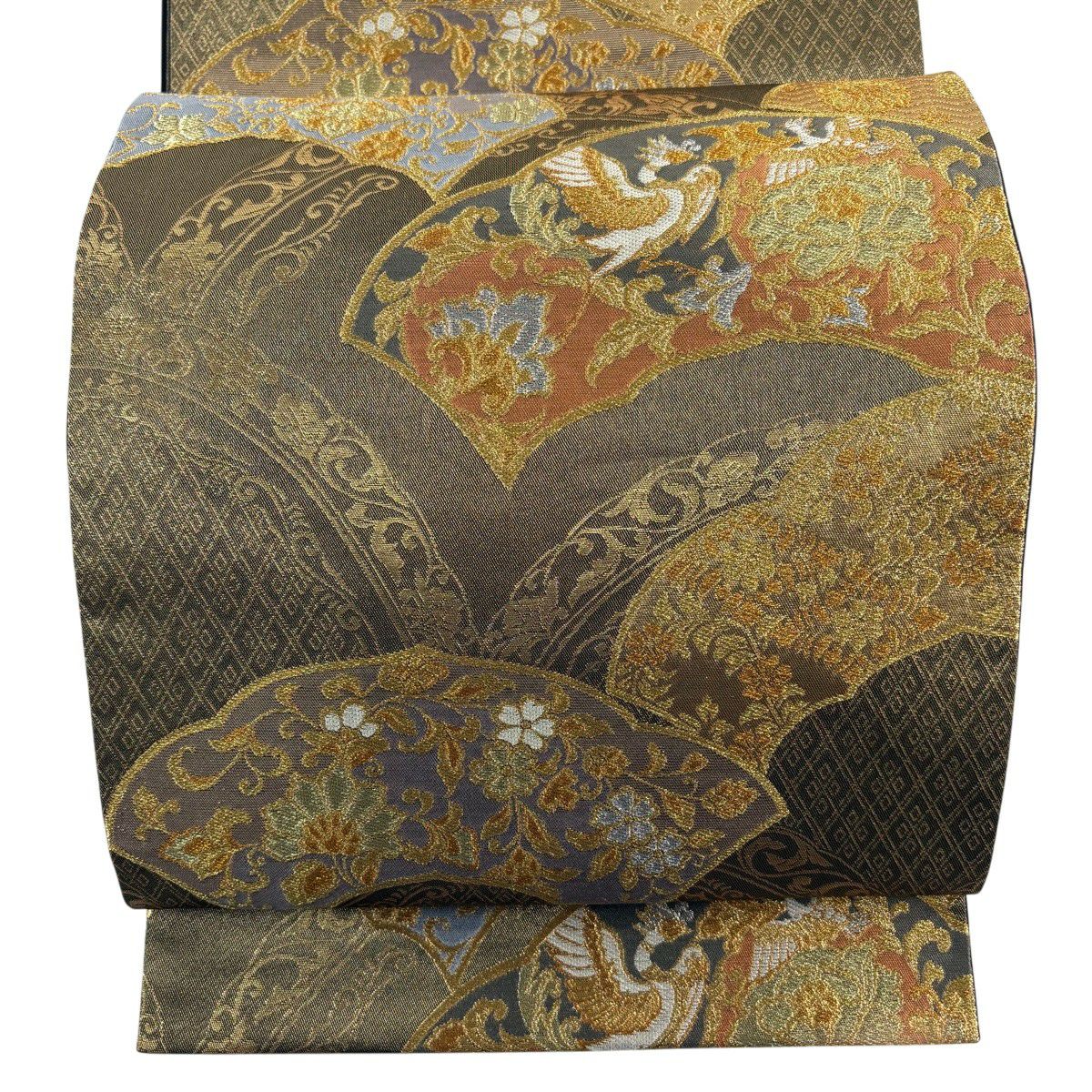 美品】 袋帯 名品 正倉院文様 金糸 赤茶 六通 正絹｜中古・古着
