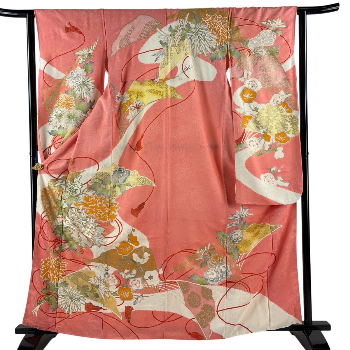 振袖 身丈167.5cm 裄丈66cm M 袷 橘 金彩 薄ピンク 正絹 秀品｜中古 