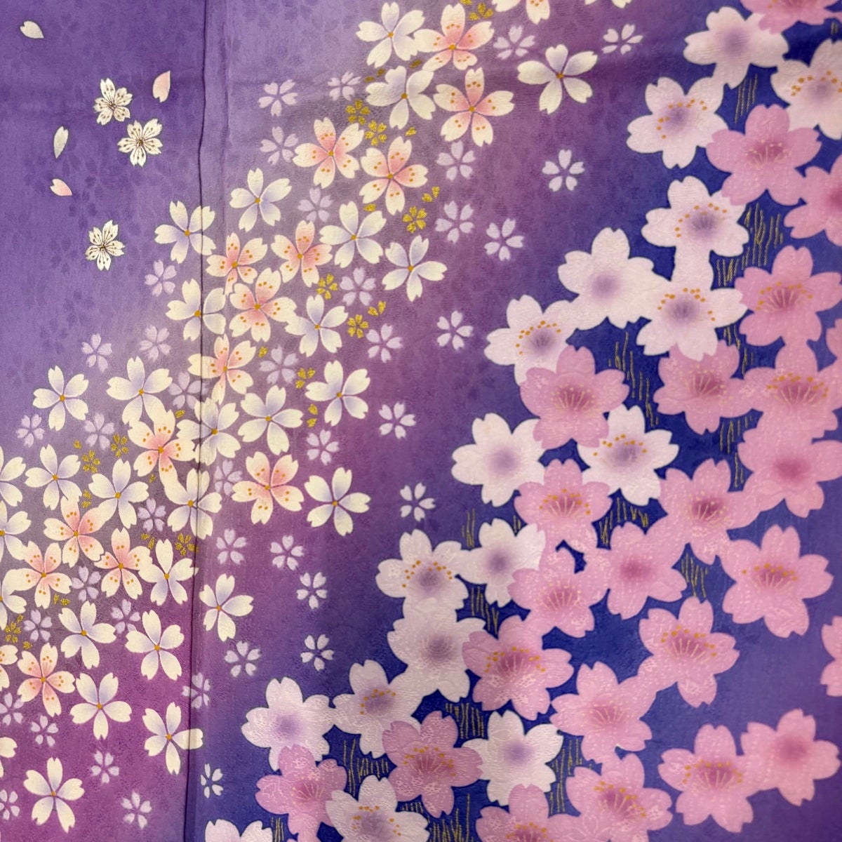 振袖 身丈165cm 裄丈68cm L 袷 桜 地紋 金彩 刺繍 薄紫 正絹 秀品