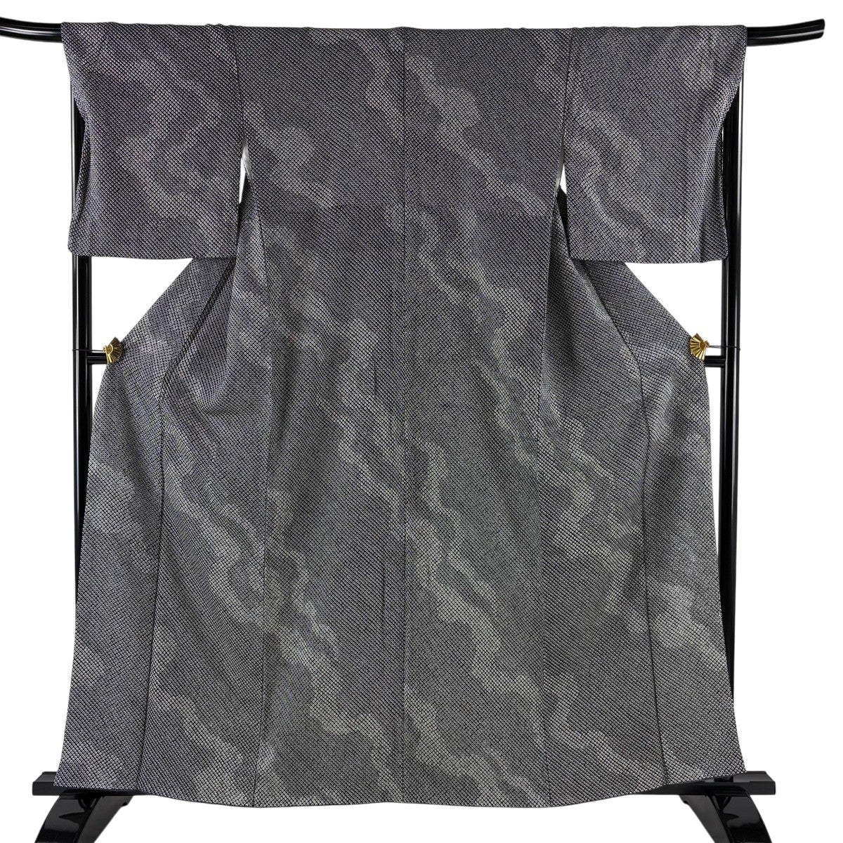 美品】 小紋 身丈160cm 裄丈68cm L 袷 幾何学模様 総絞り 黒 正絹 秀品