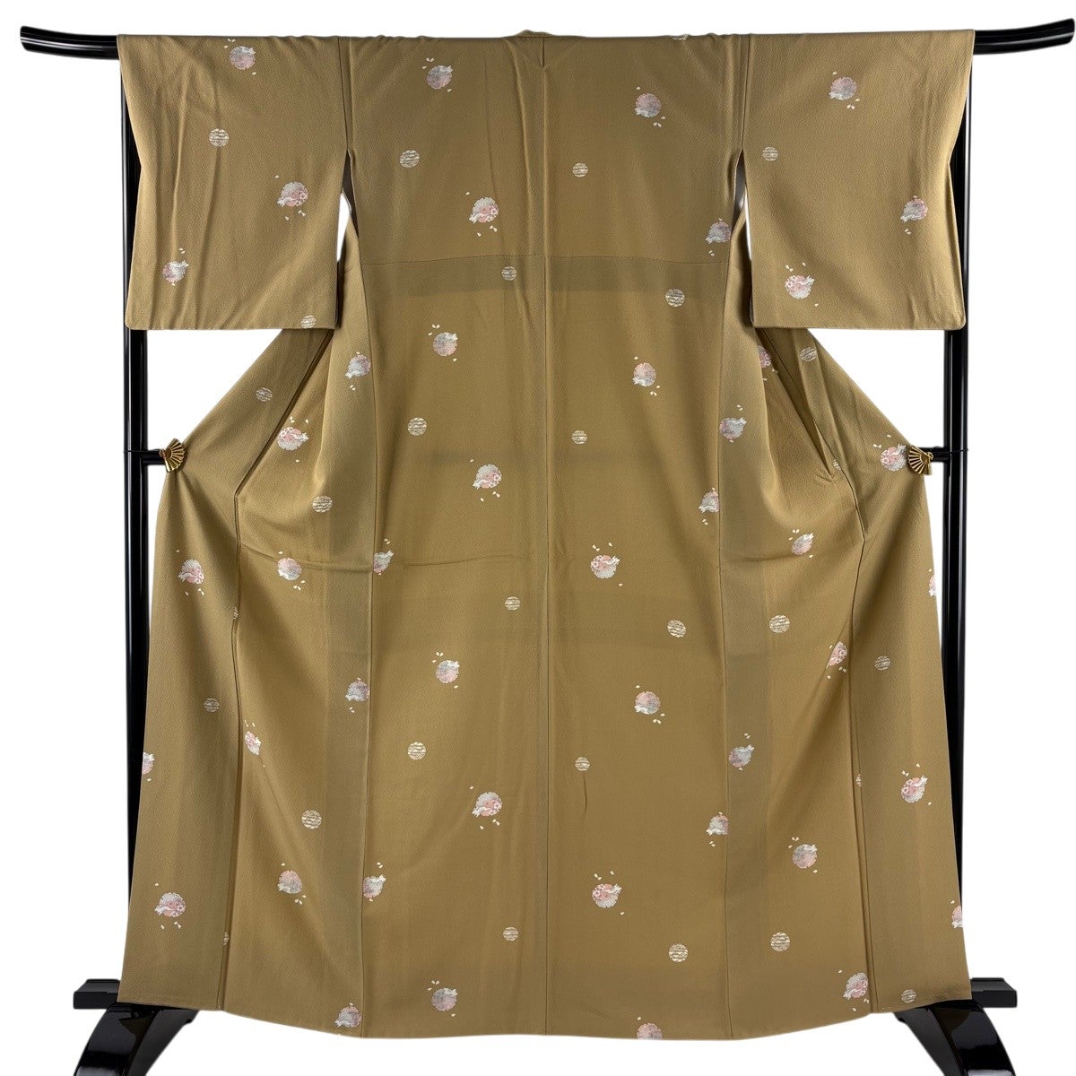 小紋 身丈162cm 裄丈65cm M 袷 丸文 草花 紫 正絹 秀品｜中古・古着