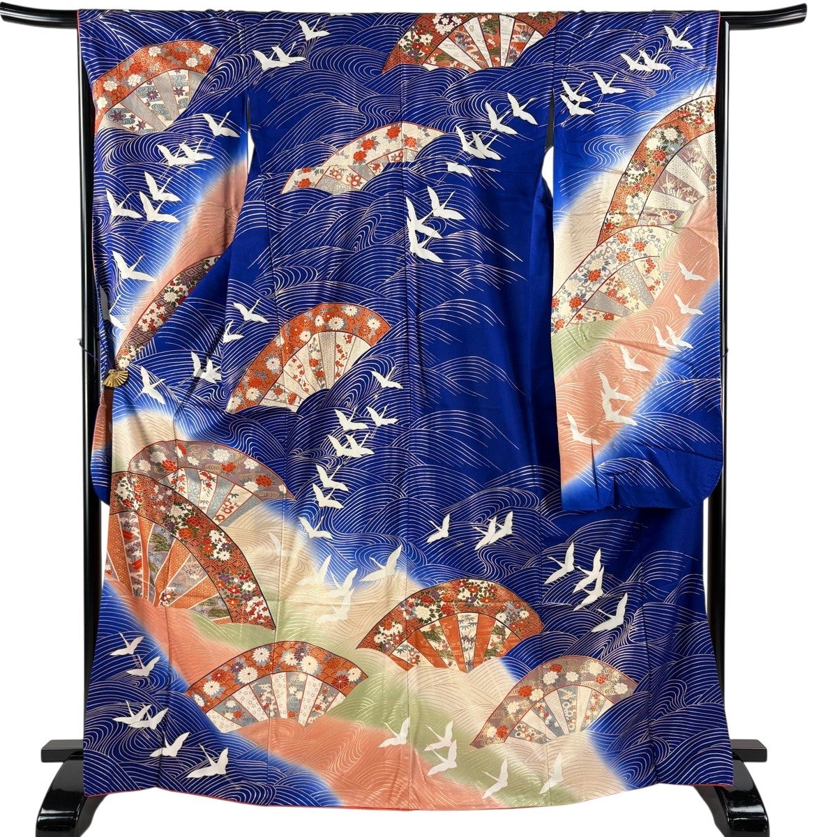 振袖 身丈161cm 裄丈66cm 正絹 名品 【中古】 振袖 身丈169cm 裄丈66cm M 袷 片輪車 草花 金彩 ぼかし 青 正絹 秀品
