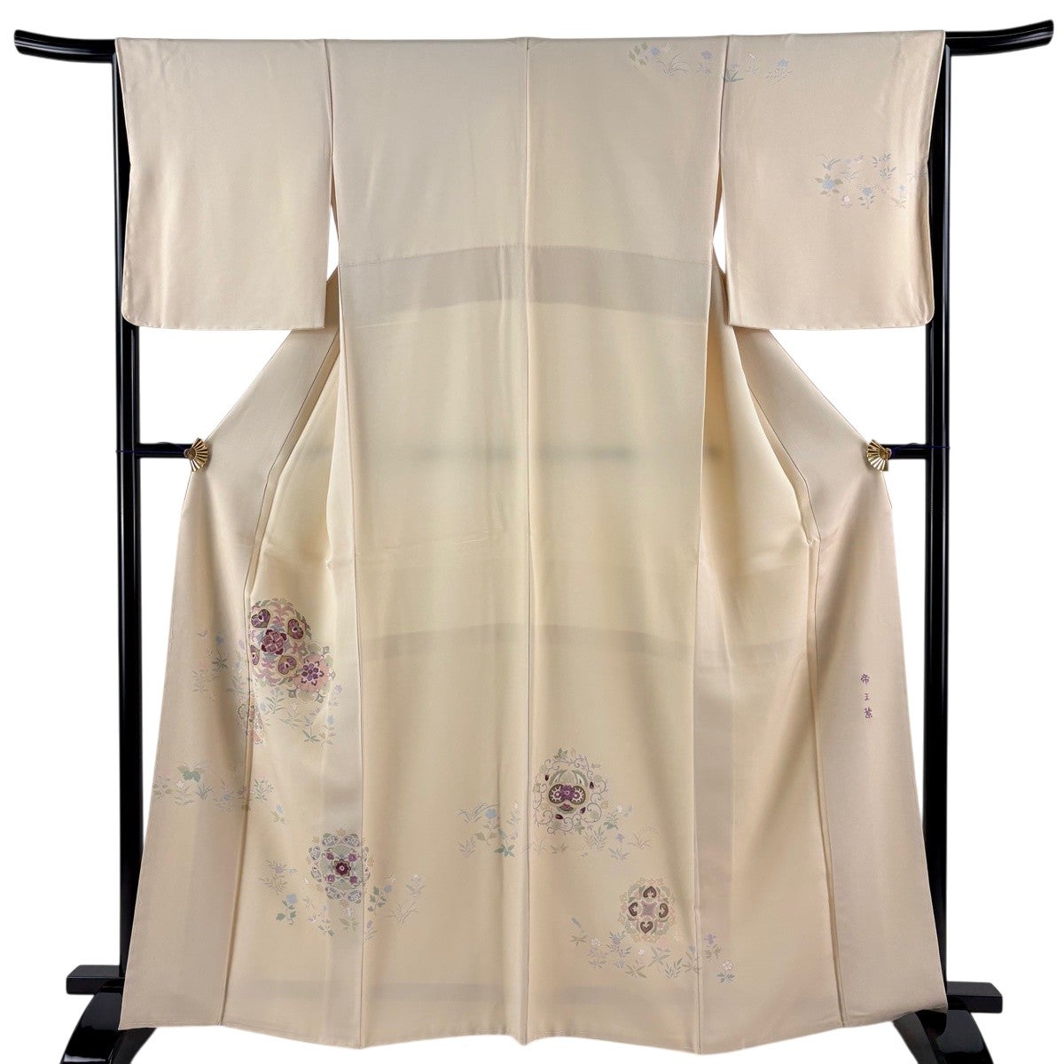 【着物】付下げ　縫い紋　草花文　身丈約161cm　裄丈約62.5cm　25z02-982 付下げ 身丈161cm 裄丈64cm M 袷 草花 染め分け ぼかし 灰紫 正絹 秀品