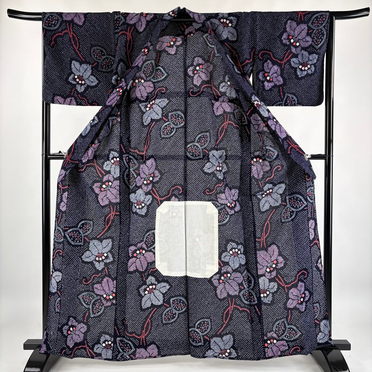 浴衣 身丈161.5cm 裄丈65cm M 絞り浴衣 草花 濃紺 綿 名品｜中古・古着