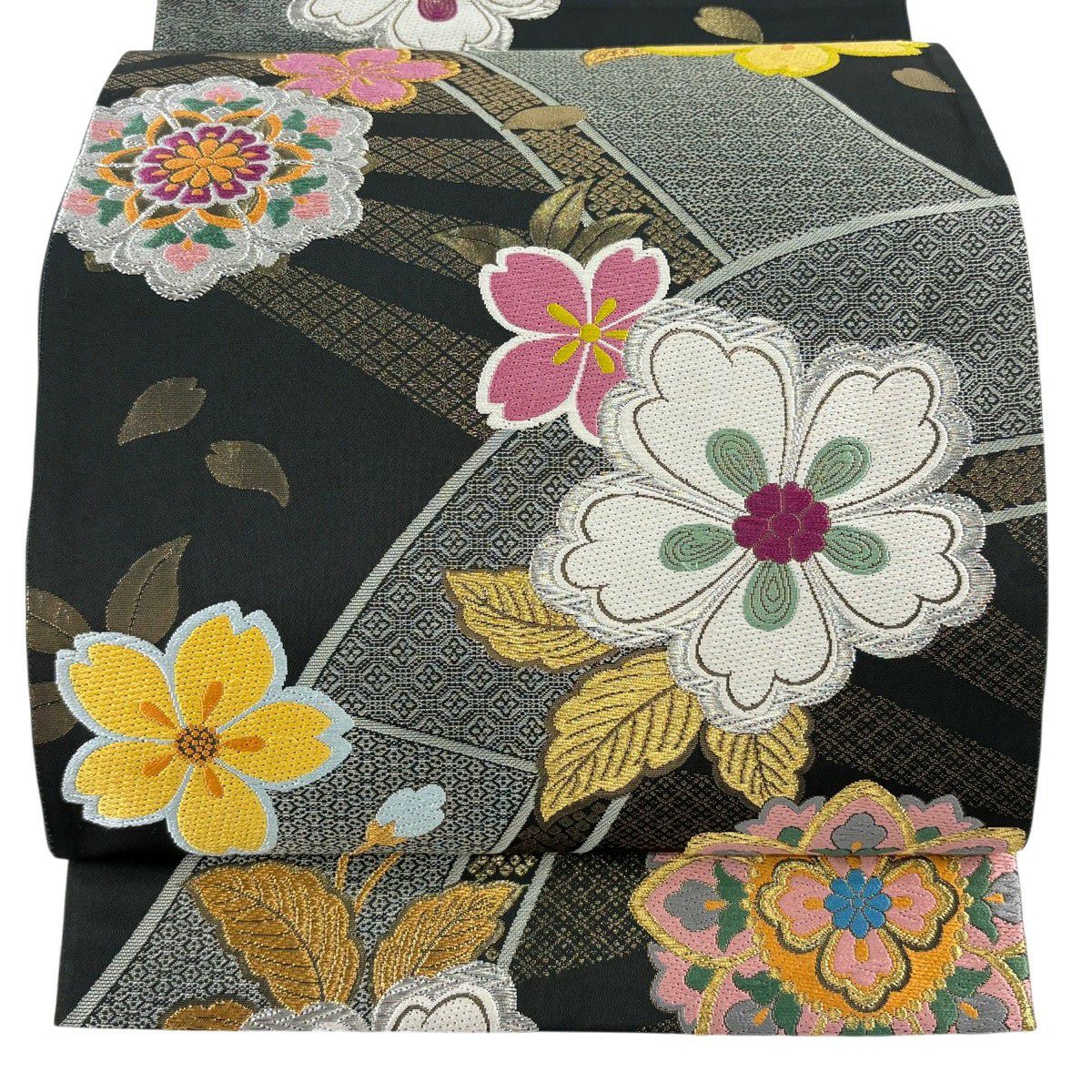 美品】 袋帯 秀品 振袖向き 華文 波 箔 金糸 金色 六通 正絹｜中古