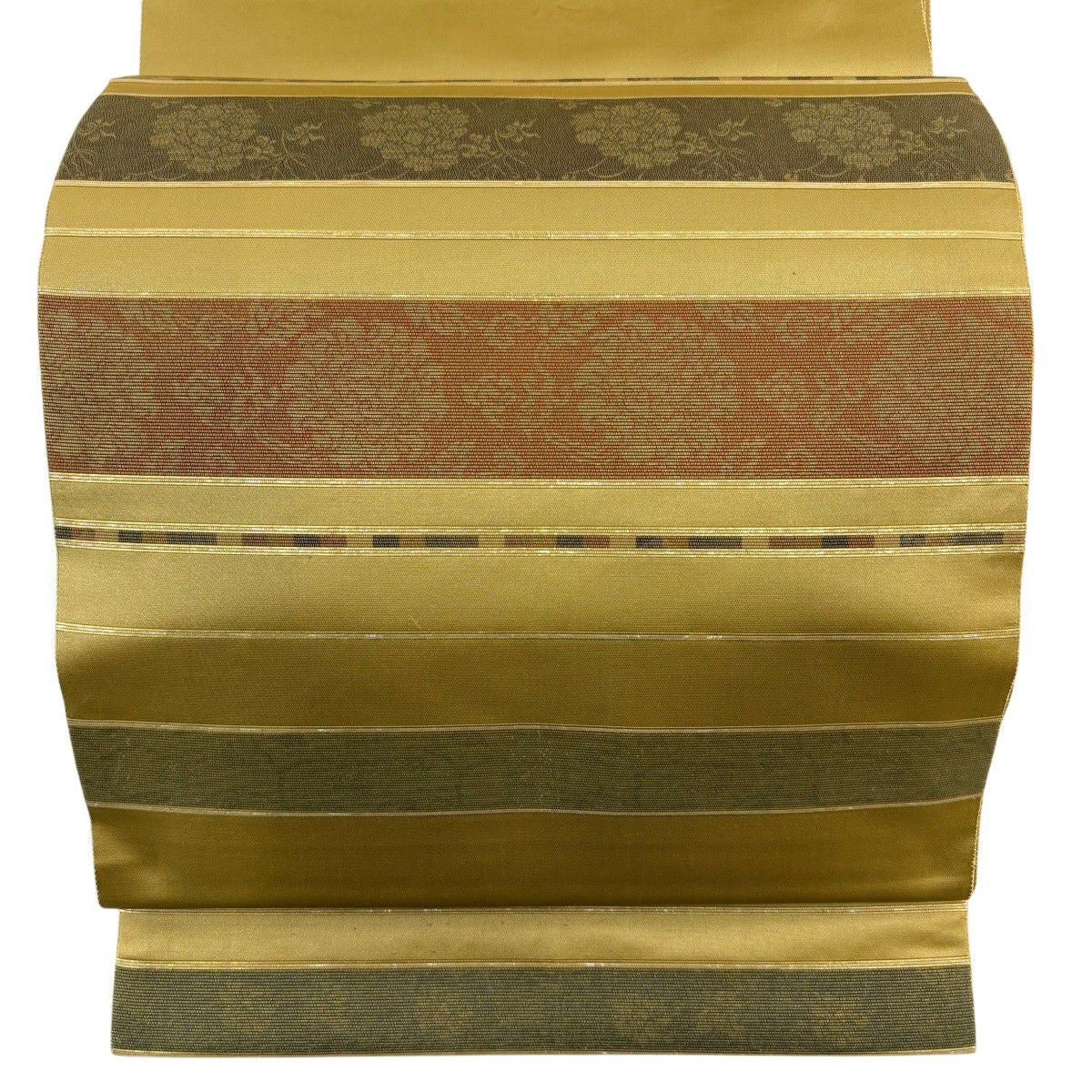 【美品】袋帯 螺鈿 宝相華 金色 お太鼓柄 袋帯 名品 花唐草 螺鈿 箔 金色 お太鼓柄 正絹｜中古・古着