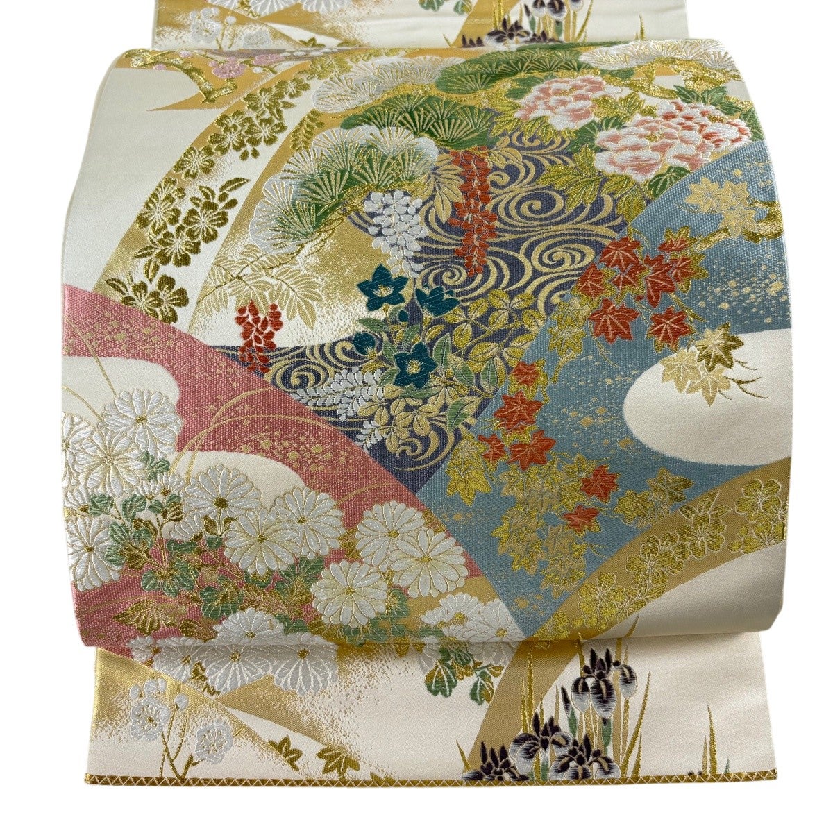 美品】 袋帯 逸品 となみ織物 落款あり 瑞宝緞子 関西仕立て 笠松 観世