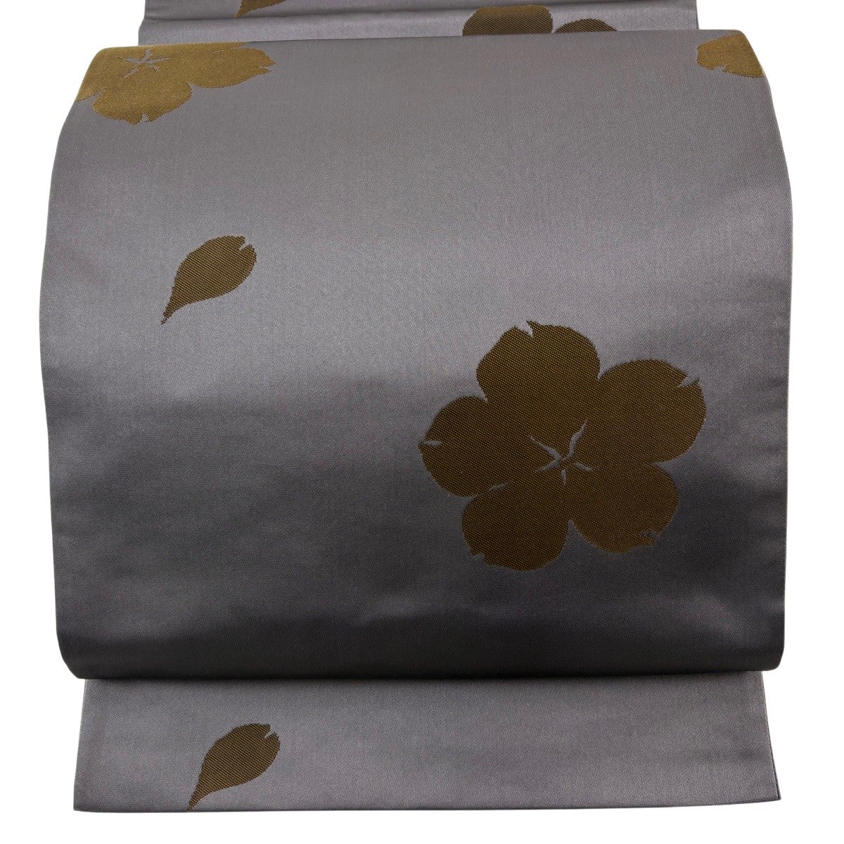 袋帯 逸品 辻村ジュサブロー 落款あり 桜 花びら 灰紫 六通 正絹｜中古