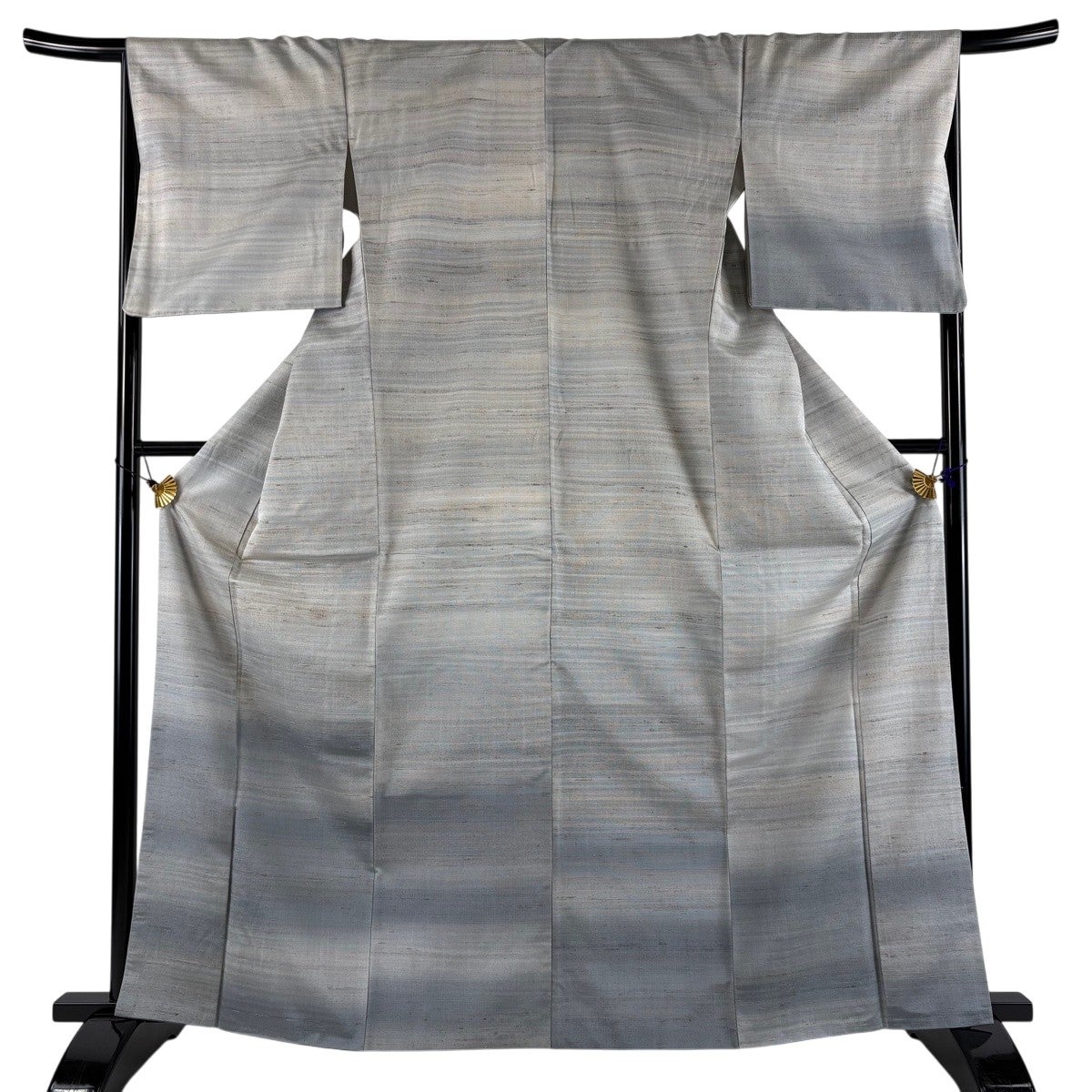 美品】 付下げ 身丈164.5cm 裄丈67.5cm L 袷 紬地 段縞 青灰色 正絹