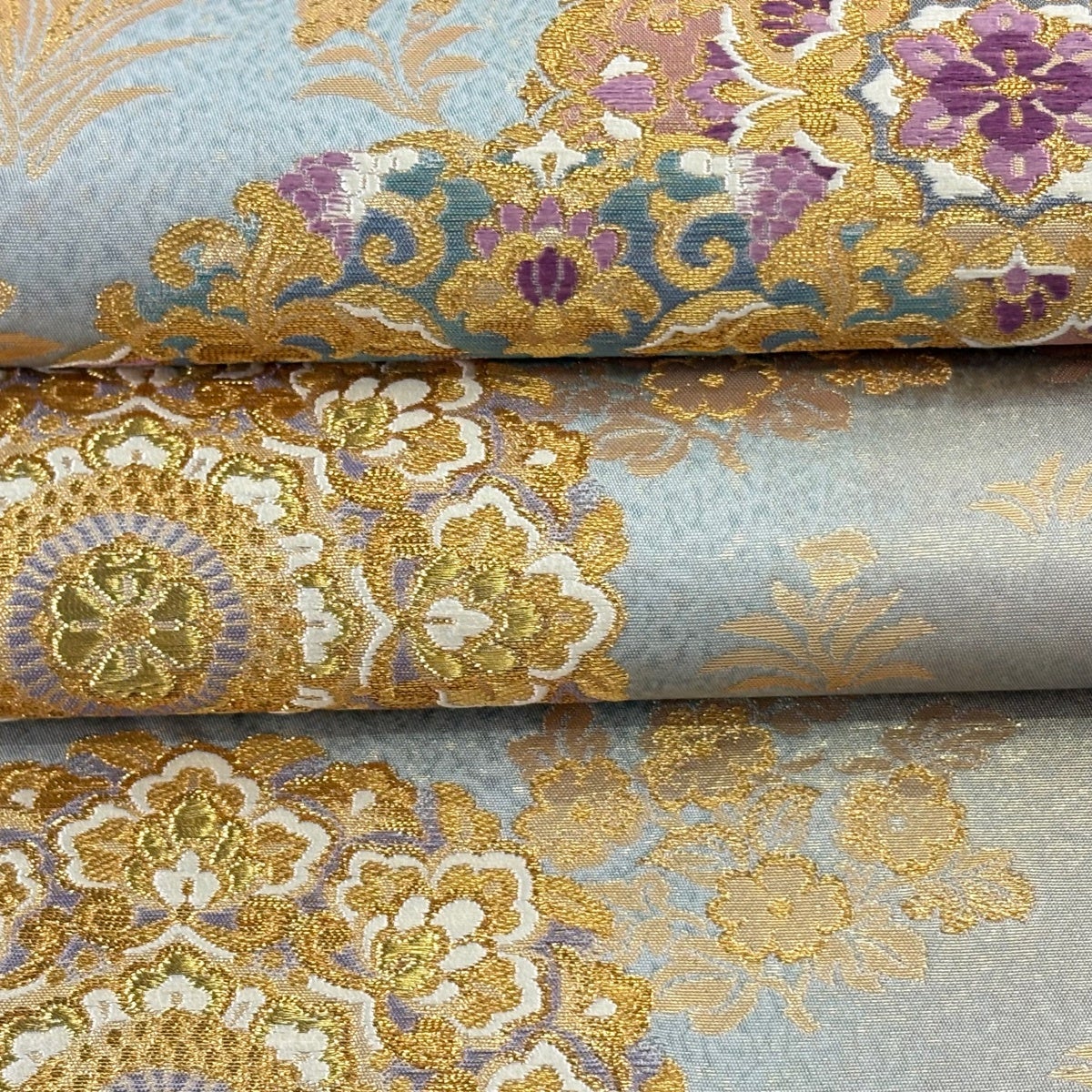 袋帯 逸品 じゅらく 落款あり じゅらく帝王紫 向かい鳥 華文 箔 唐織