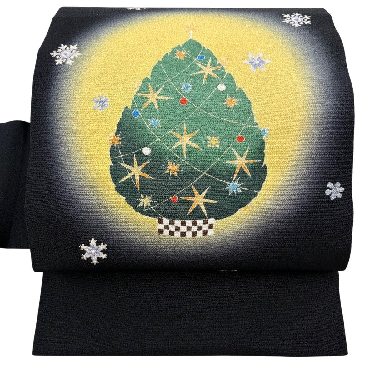 名古屋帯 逸品 落款あり 伊勢型染 草花 縮緬 黒 正絹｜中古・古着