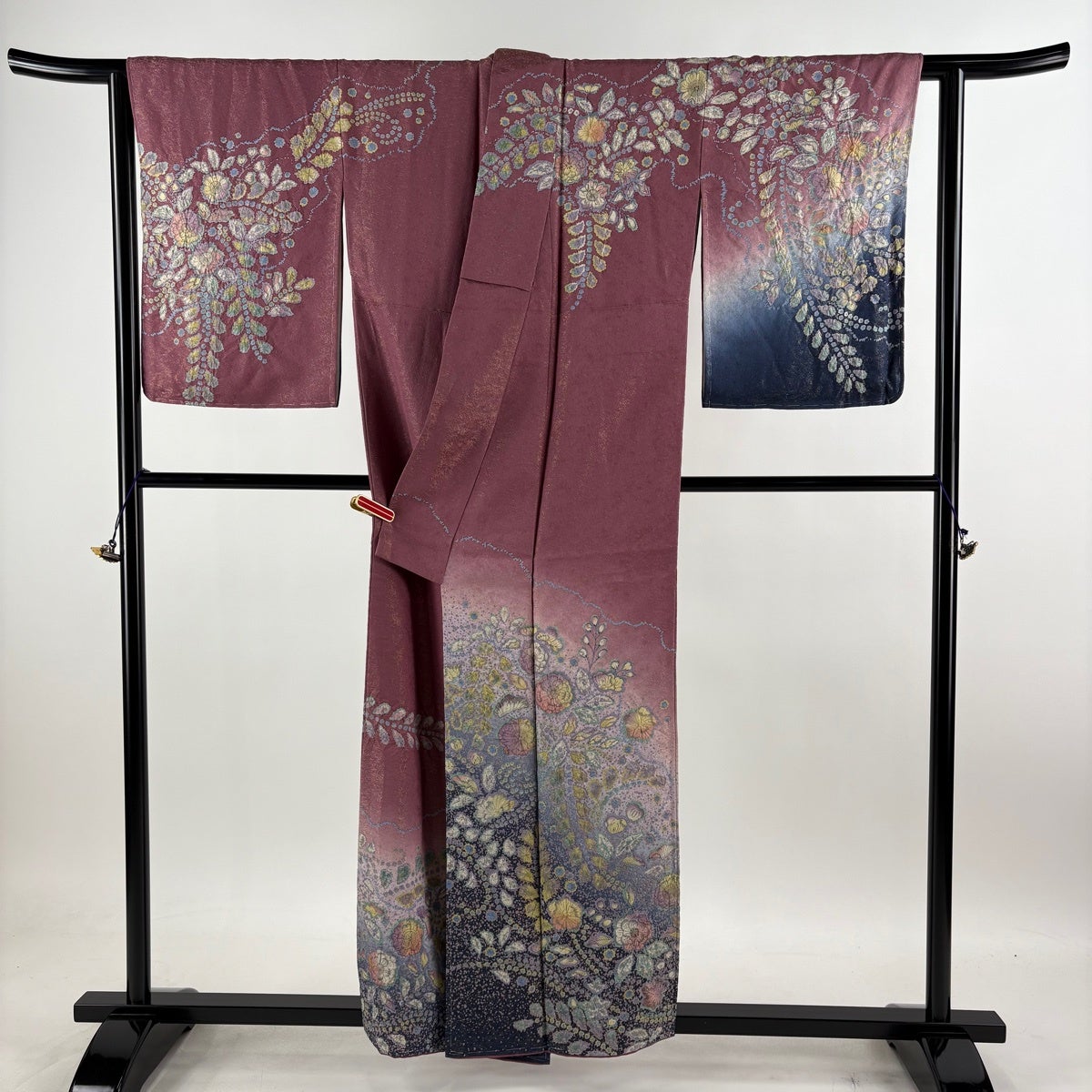 訪問着 身丈156cm 裄丈64.5cm M 袷 落款あり 辻が花 金通し ぼかし 赤