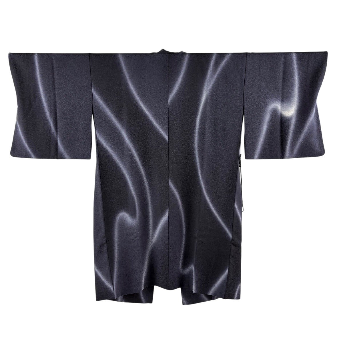 道中着 美品 秀品 85cm 65cm 正絹 【中古】 道中着 コート 未使用 正絹 袷 黒紺 縞 ロング丈 カジュアル 新古品