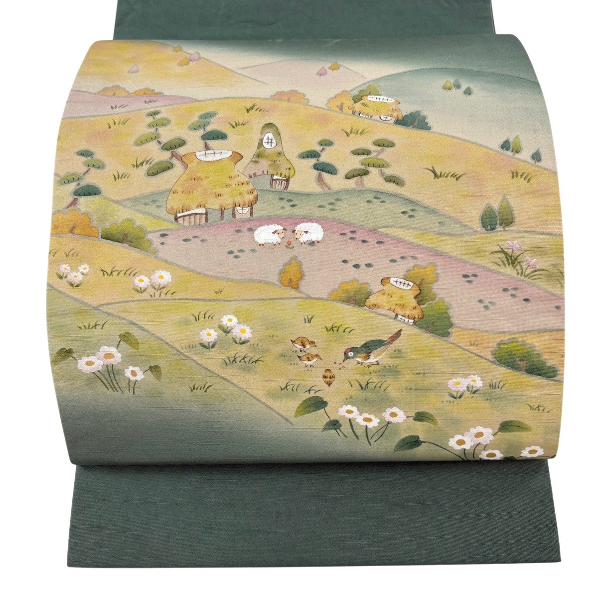 美品】 袋帯 秀品 花唐草 唐織 箔 灰茶 六通 正絹｜中古・古着