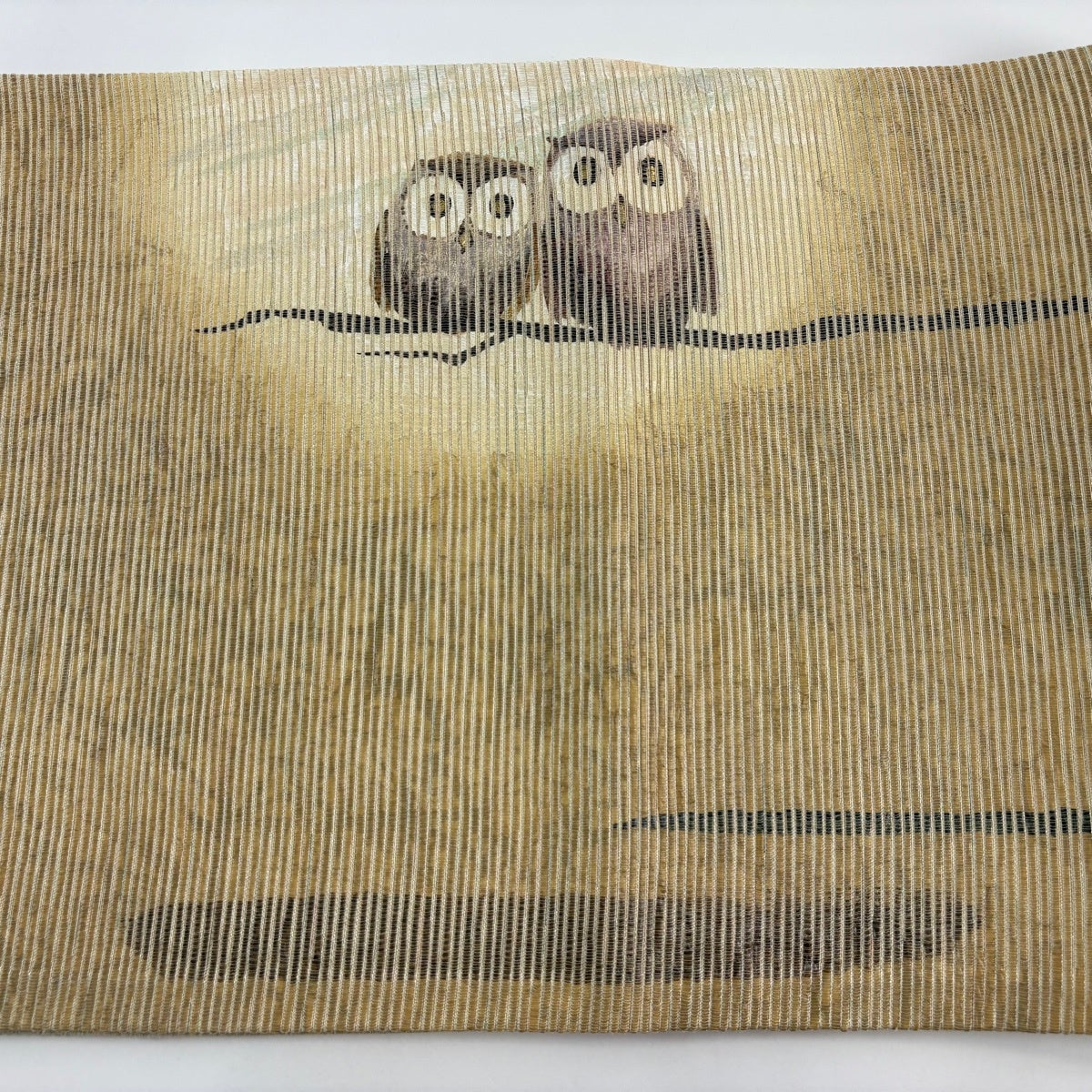 美品】 袋帯 逸品 手もみ引箔 やまと ミミズク 枝 金銀糸 箔 薄茶色 美品】 袋帯 逸品 手もみ引箔 やまと ミミズク 枝 金銀糸 箔 薄茶色