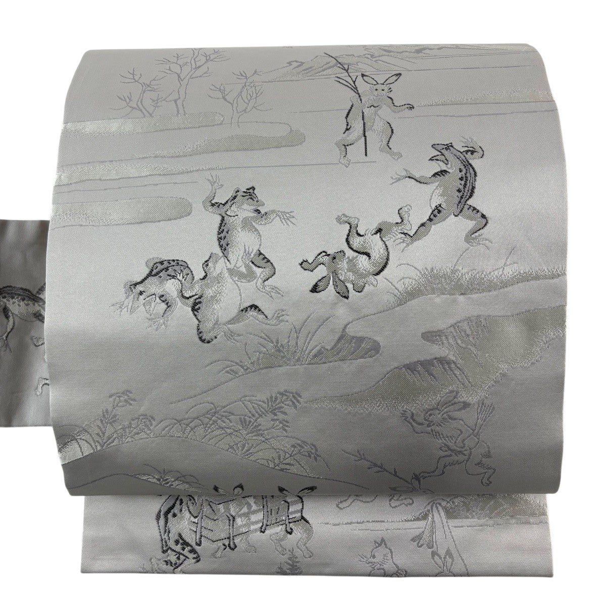 美品】 名古屋帯 逸品 鳥獣戯画 鳥獣戯画 灰色 正絹｜中古・古着