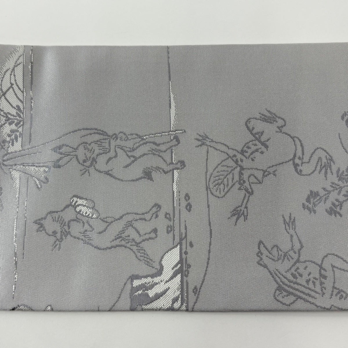 美品】 名古屋帯 逸品 鳥獣戯画 鳥獣戯画 灰色 正絹｜中古・古着