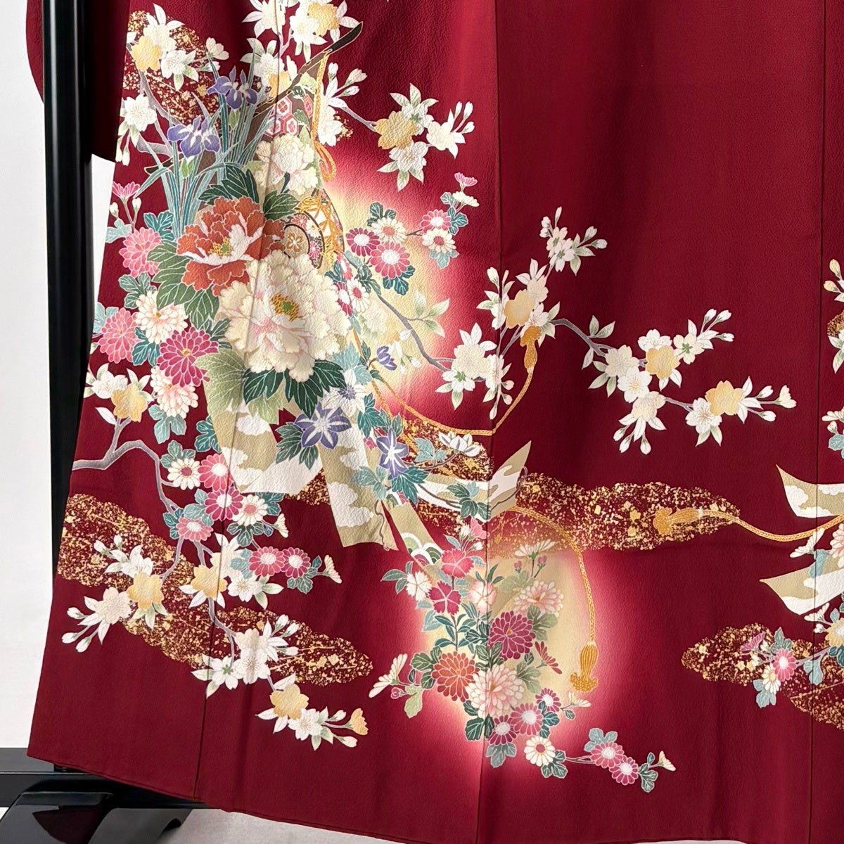 美品】 振袖 身丈161cm 裄丈68cm L 袷 袋帯フルセット 鈴乃屋 草花 鼓