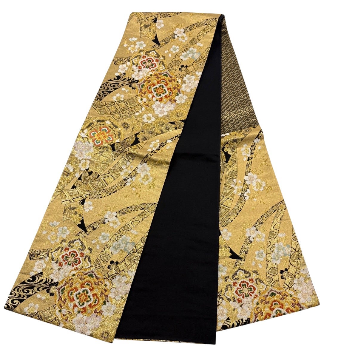 美品】 振袖 身丈161cm 裄丈68cm L 袷 袋帯フルセット 鈴乃屋 草花 鼓