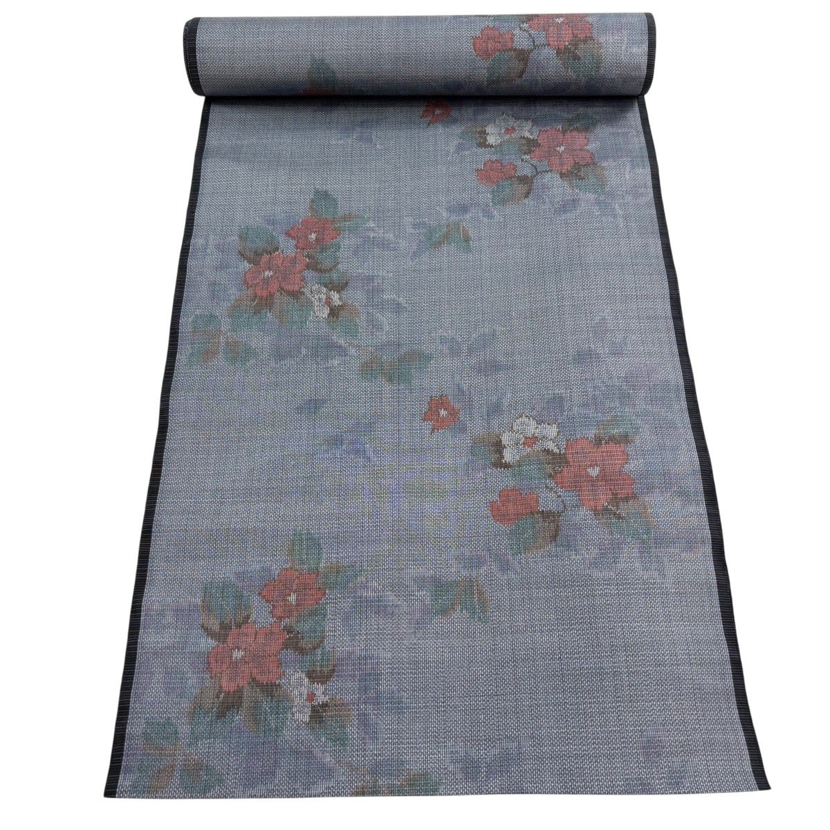 紬　反物　未使用　正絹　花柄 反物 秀品 紬 草花 青灰色 正絹｜中古・古着・リサイクル着物通販