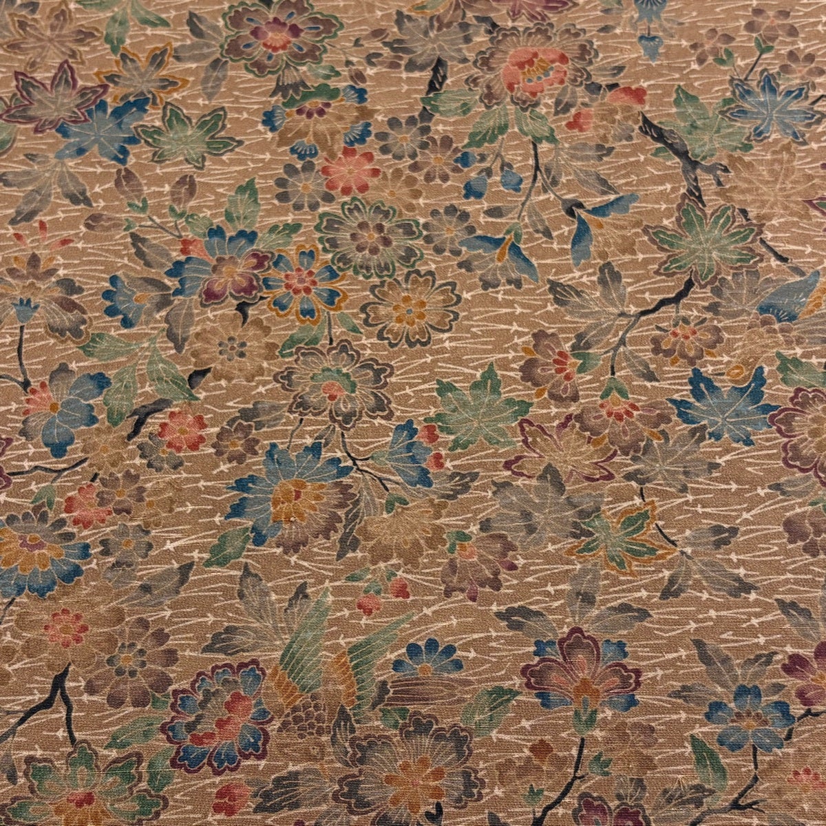 反物 秀品 小紋 本草木染 草花 茶色 正絹｜中古・古着・リサイクル着物
