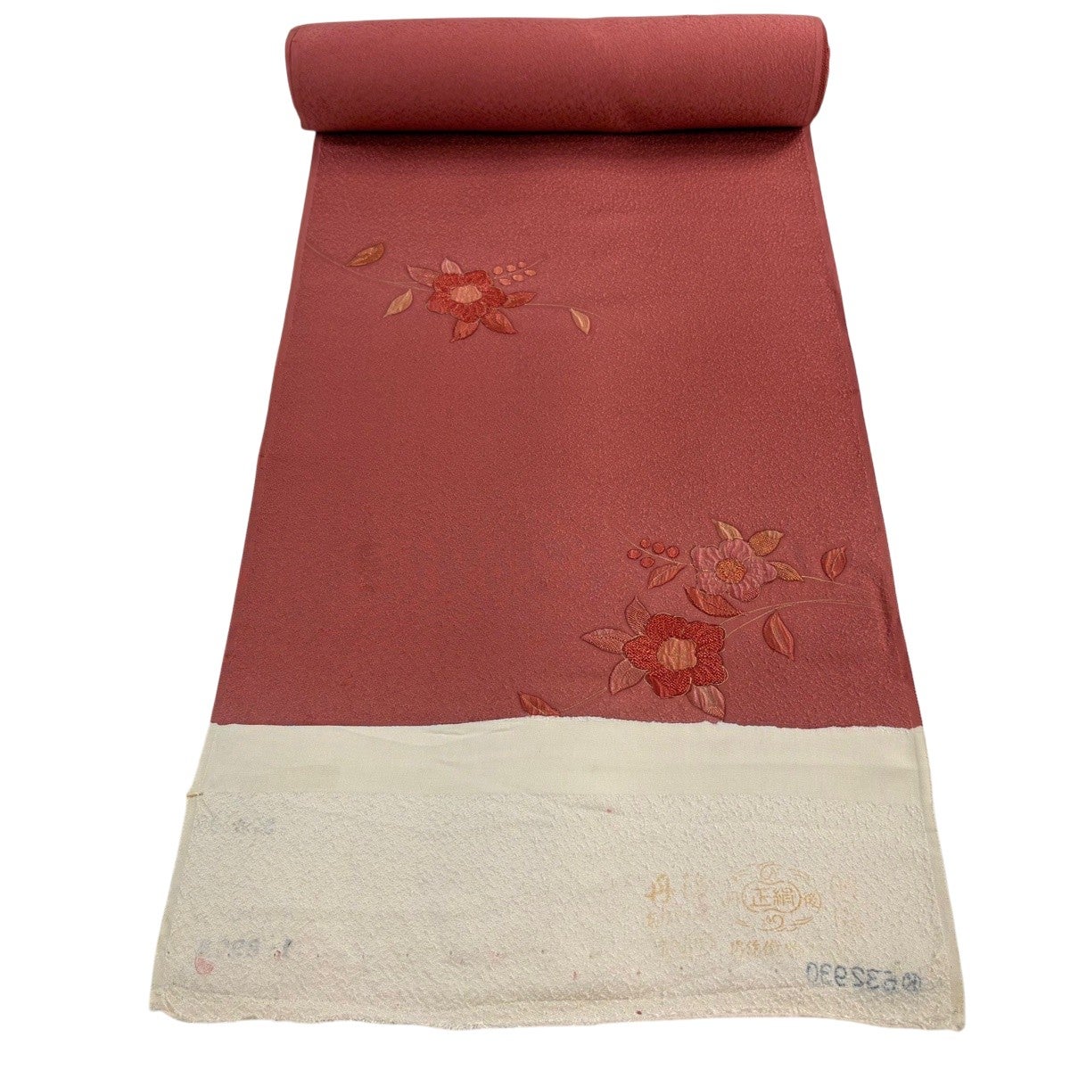 反物 秀品 小紋 柿本市郎 落款 四君子 ピンクベージュ 正絹｜中古