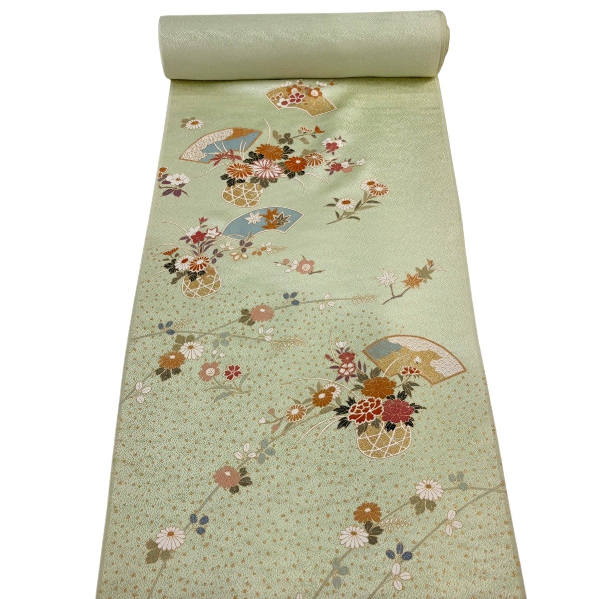 お値下げ！新品未使用品　正絹反物 反物 秀品 付下げ 草花 建物 刺繍 灰色 正絹｜中古・古着・リサイクル