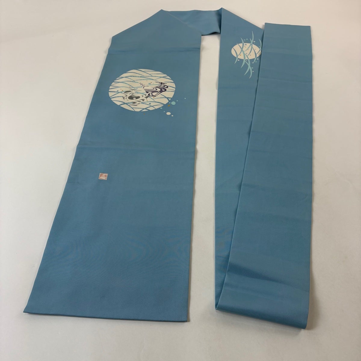 名古屋帯 秀品 落款あり 鳥 水しぶき 水色 正絹｜中古・古着