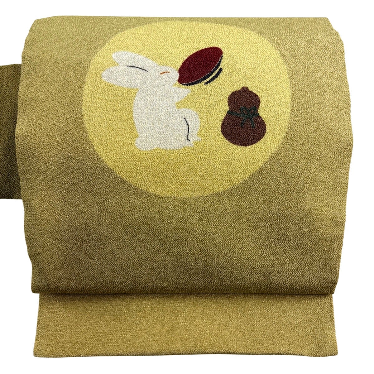 名古屋帯 逸品 うさぎ 瓢箪 縮緬 からし色 正絹｜中古・古着
