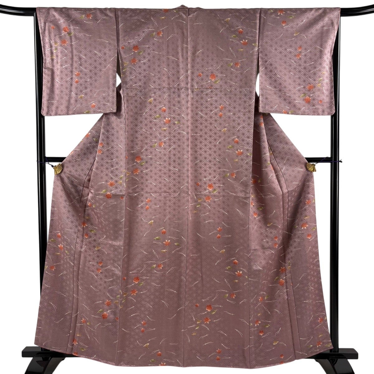 美品】 小紋 身丈161cm 裄丈65.5cm M 袷 松竹梅 紅葉 薄紫 正絹 優品