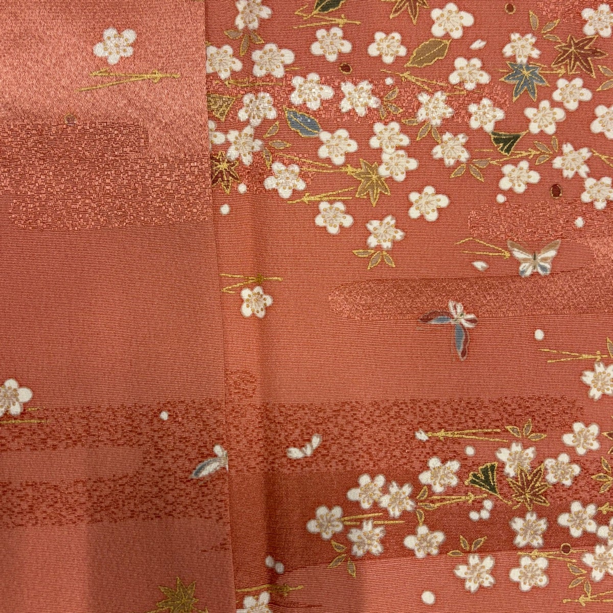 正絹着物Мサイズ身丈156.5cm小紋カジュアル袷うめ梅尽くしウメ赤白紅白芝地紋 リサイクル着物】夏物 正絹 小紋 身丈157.5cm 裄丈64cm 薄紅梅色（うす
