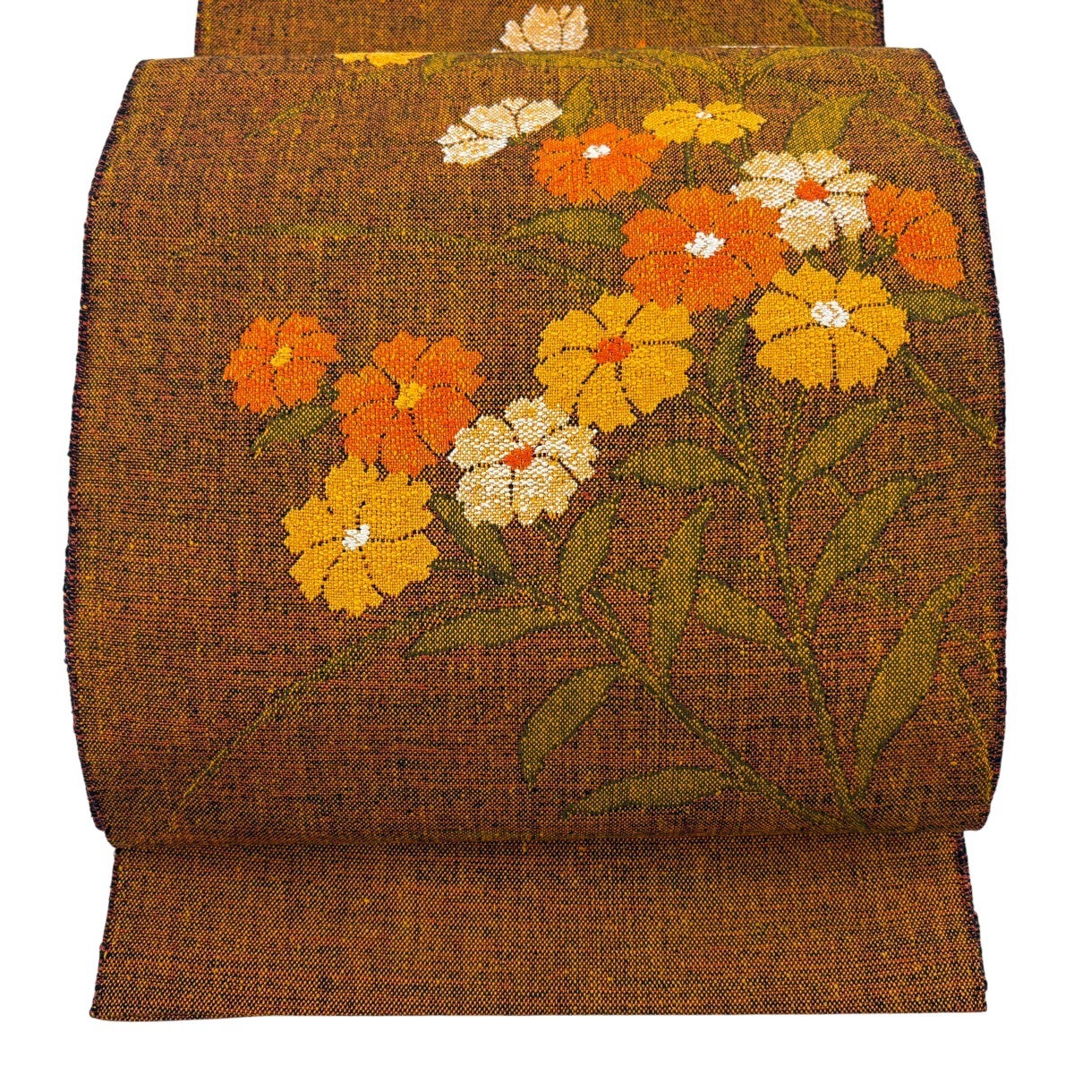 名古屋帯 優品 草花 山吹茶色 正絹｜中古・古着・リサイクル着物通販