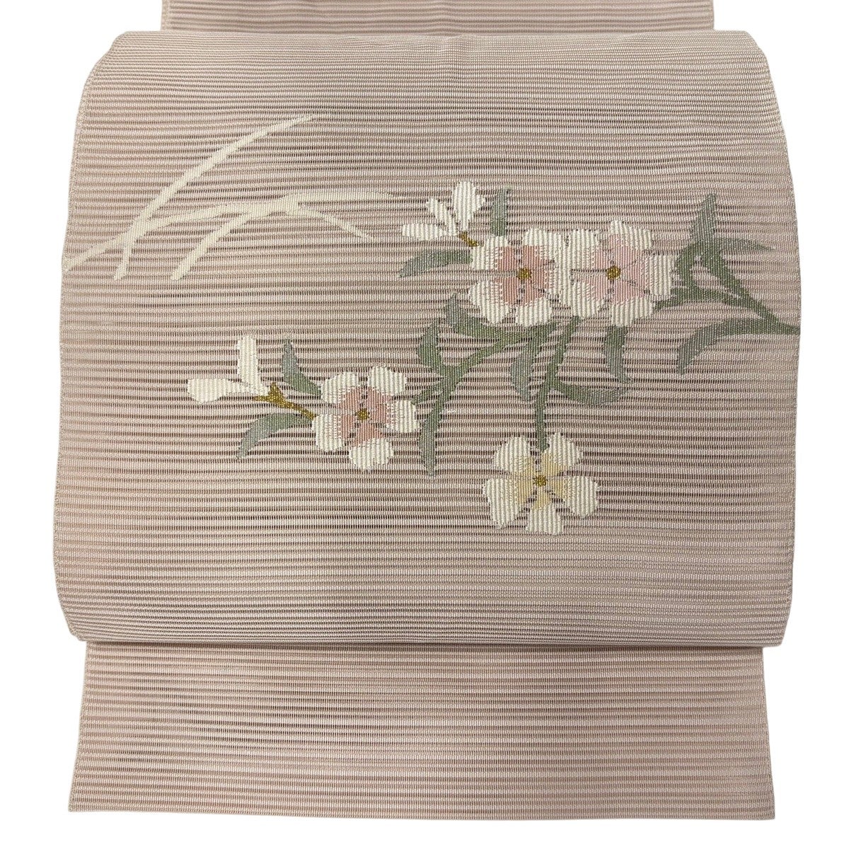 名古屋帯　松葉仕立て　単衣帯　夏用　紬　花模様　銀糸　着物　023tz 名古屋帯 優品 夏帯 絽 八寸名古屋帯 松葉仕立て 草花 金銀糸 ピンク