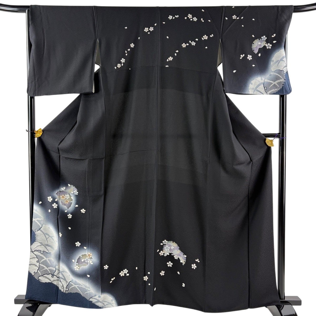 付下げ 身丈170cm 裄丈65cm M 袷 華文 黒 正絹 逸品｜中古・古着 