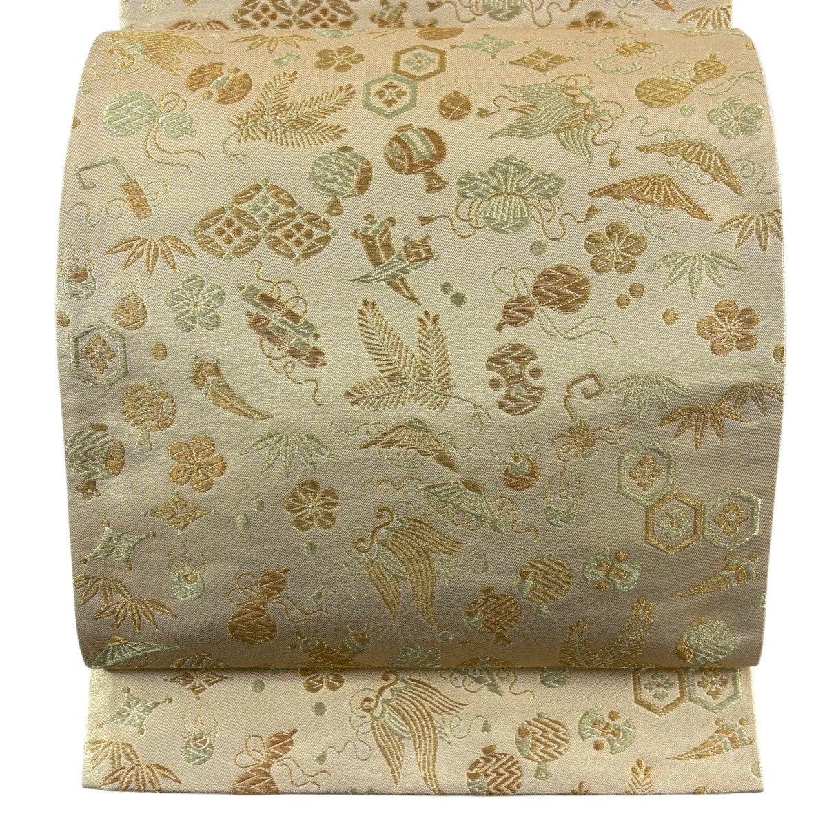 袋帯 逸品 河合美術織物 落款あり 京西陣織 花菱 鳥 箔 刺繍 金色 六通