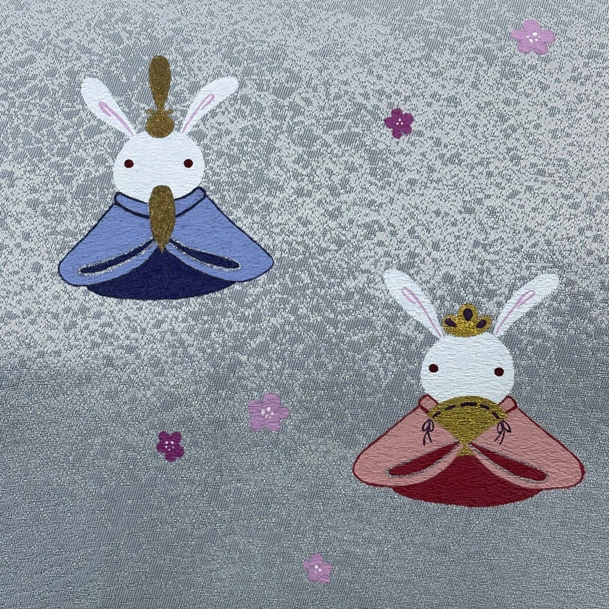 美品】 名古屋帯 逸品 うさぎ雛 梅 金銀彩 灰色 正絹｜中古・古着