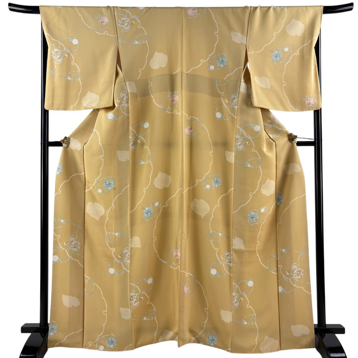 美品】 小紋 身丈164.5cm 裄丈68cm L 袷 紬地 縞 黒 正絹 名品｜中古