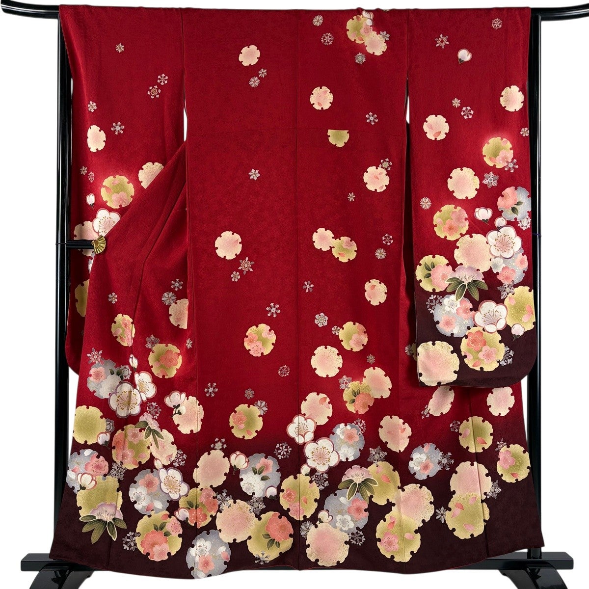 振袖 身丈157.5cm 裄丈65.5cm M 袷 山本寛斎 落款あり 雪輪 草花 箔