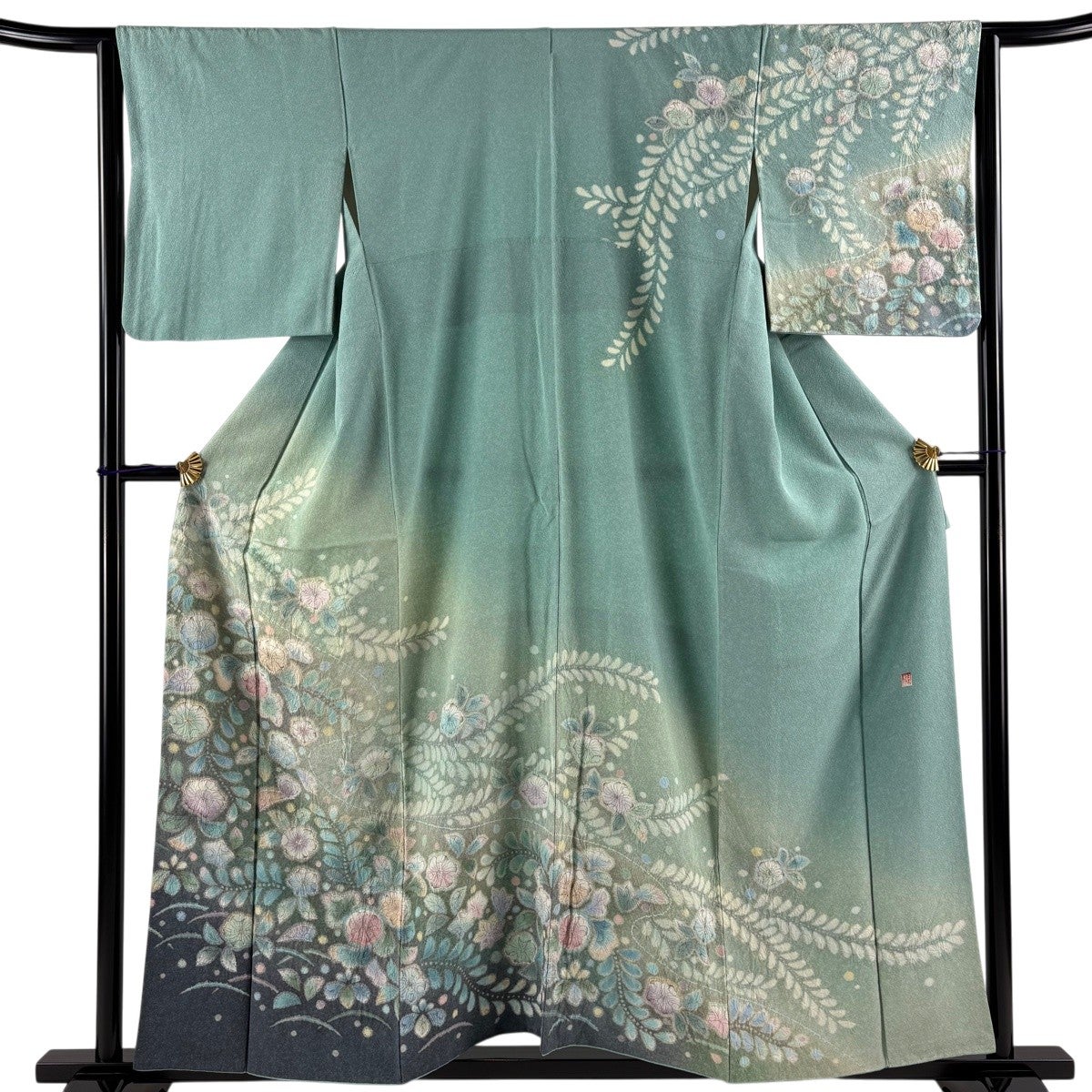 訪問着 身丈159cm 裄丈63cm S 袷 草花 七宝 ぼかし 刺繍 ピンク