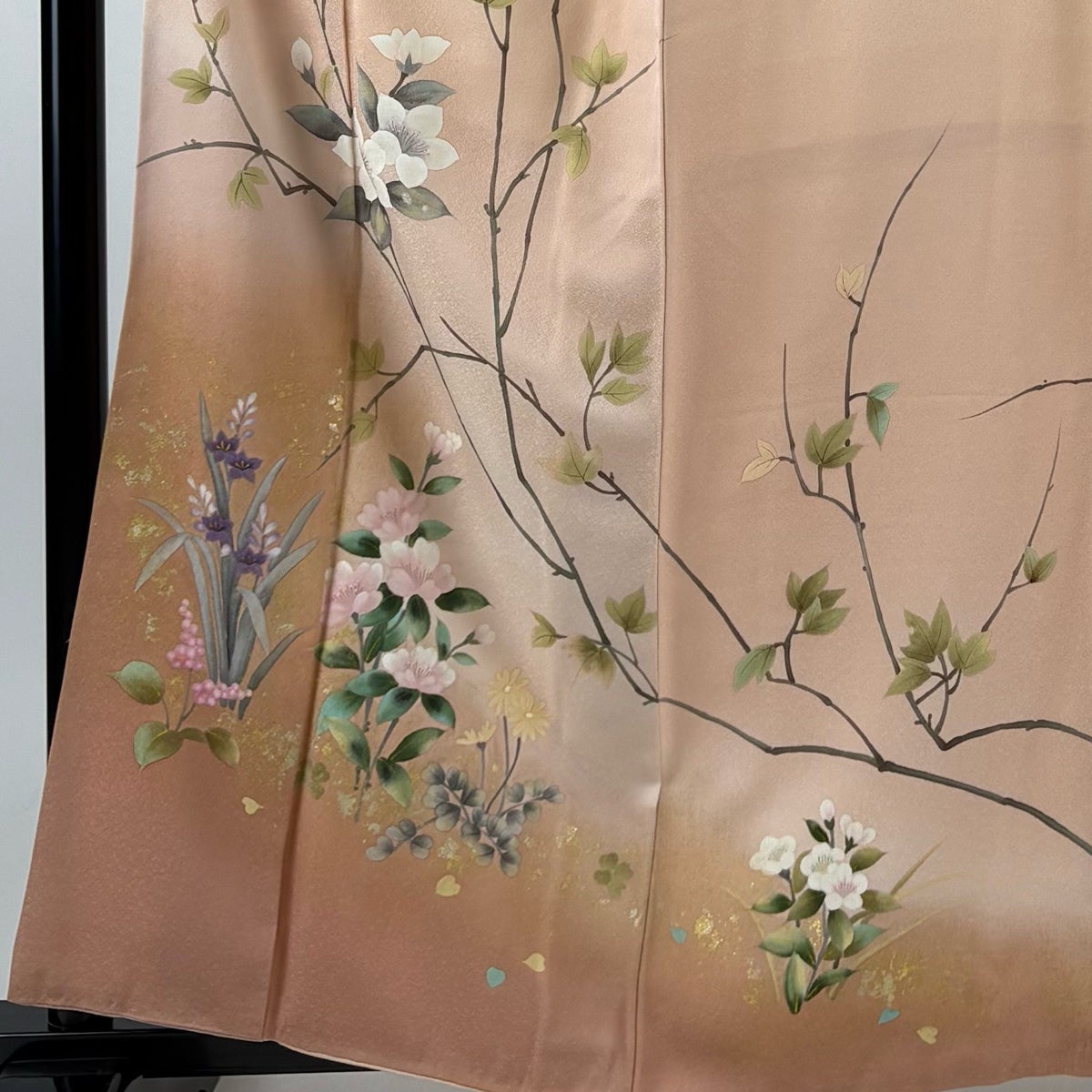 訪問着 身丈158cm 裄丈66.5cm M 袷 枝花 草花 金彩 ぼかし ピンク 正絹