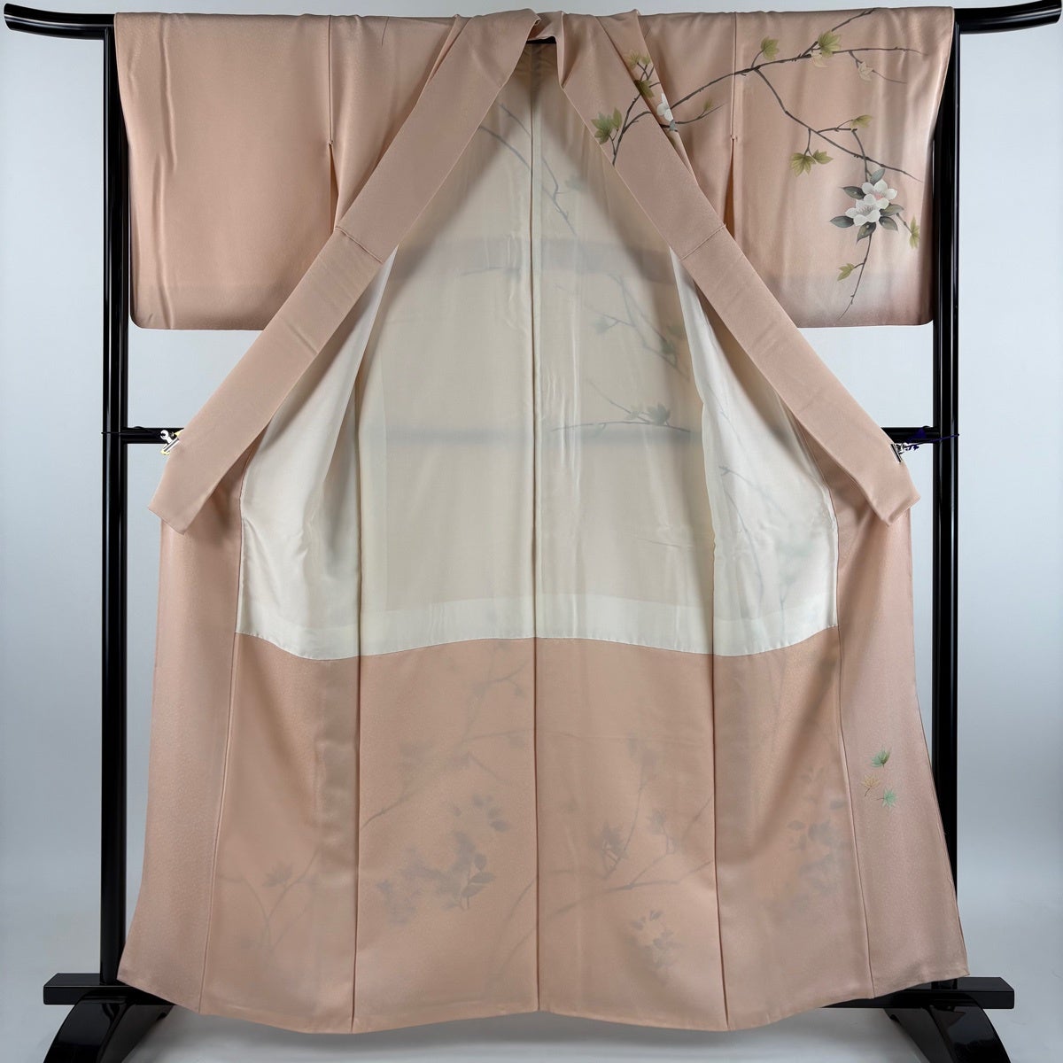 訪問着 身丈158cm 裄丈66.5cm M 袷 枝花 草花 金彩 ぼかし ピンク 正絹